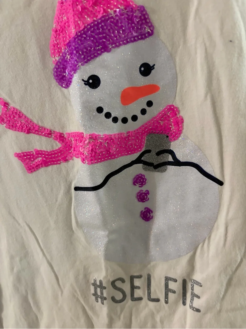 The Children's Place Cream Long-Sleeve Tee with Pink Glitter Snowman